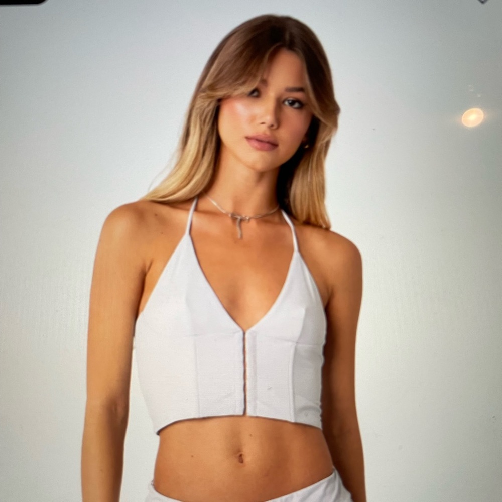 Edikted Pamela Halter tie neck Corset Light Blue Size L NWT
